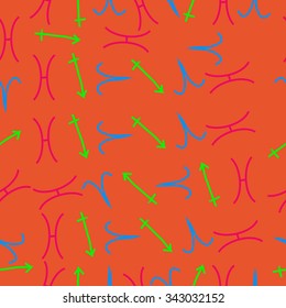 Seamless    pattern  of zodiac  motifs, doodles, objects, Aries,Sagittarius,Pisces signs. Hand drawn.