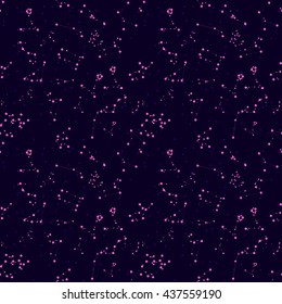 Seamless Pattern. Zodiac Sign of the Beautiful Bright Stars on Cosmic Sky Background. EPS10