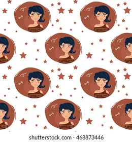 Seamless pattern with zodiac sign Sagittarius. Vector illustration. Astrology. Design for packaging, calendar, fabric