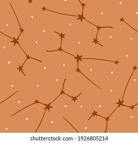 Seamless pattern with zodiac sign Taurus. Astrology illustration. Scandinavian boho background.