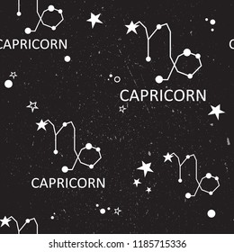 Seamless pattern with zodiac signs, capricorn. Decorative background vector with modern thin line icons, flat style, stars and constellations set. Good for printing for observatory, horoscope