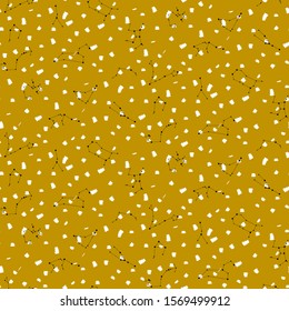 Seamless pattern with zodiac signs. Zodiac constellation and brush strokes vector yellow texture.