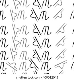 Seamless   pattern of zodiac signs, doodles, libra, scorpio,object. Hand drawn.