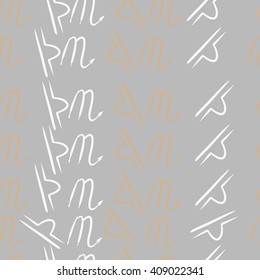 Seamless   pattern of zodiac signs, doodles, libra, scorpio,object. Hand drawn.