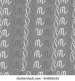 Seamless  pattern of zodiac signs, doodles, object, scorpio,lions. Hand drawn.
