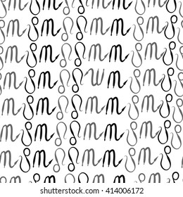 Seamless  pattern of zodiac signs, doodles, object, scorpio,lions. Hand drawn.