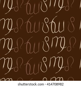 Seamless  pattern of zodiac signs, doodles, object,virgo,lions. Hand drawn.