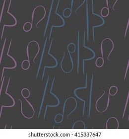 Seamless  pattern of zodiac signs, doodles, object,libra,lions. Hand drawn.