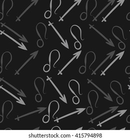 Seamless  pattern of zodiac signs, doodles, object,sagittarius,lions. Hand drawn.