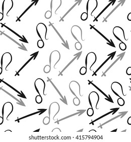Seamless  pattern of zodiac signs, doodles, object,sagittarius,lions. Hand drawn.