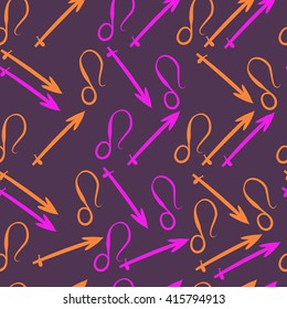 Seamless  pattern of zodiac signs, doodles, object,sagittarius,lions. Hand drawn.