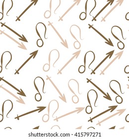 Seamless  pattern of zodiac signs, doodles, object,sagittarius,lions. Hand drawn.