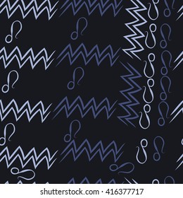 Seamless  pattern of zodiac signs, doodles, object,aquarius,lions. Hand drawn.