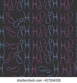 Seamless pattern of zodiac signs, doodles, object,pisces,lions. Hand drawn.