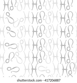 Seamless pattern of zodiac signs, doodles, object,pisces,lions. Hand drawn.