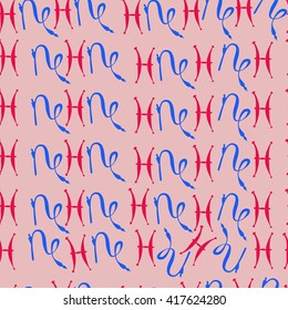 Seamless  pattern of zodiac signs, doodles, object,pisces,capricorn. Hand drawn.