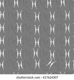 Seamless  pattern of zodiac signs, doodles, object,pisces,capricorn. Hand drawn.