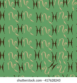 Seamless  pattern of zodiac signs, doodles, object,pisces,capricorn. Hand drawn.