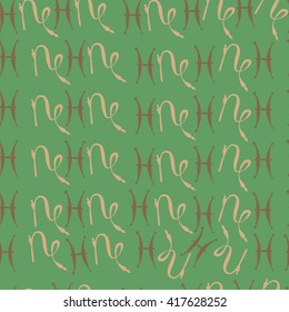 Seamless  pattern of zodiac signs, doodles, object,pisces,capricorn. Hand drawn.