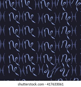 Seamless  pattern of zodiac signs, doodles, object,pisces,capricorn. Hand drawn.