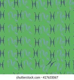 Seamless  pattern of zodiac signs, doodles, object,pisces,capricorn. Hand drawn.