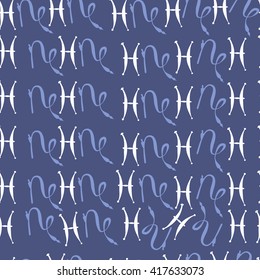 Seamless  pattern of zodiac signs, doodles, object,pisces,capricorn. Hand drawn.