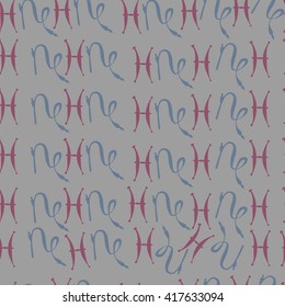 Seamless  pattern of zodiac signs, doodles, object,pisces,capricorn. Hand drawn.