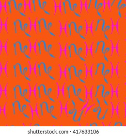 Seamless  pattern of zodiac signs, doodles, object,pisces,capricorn. Hand drawn.