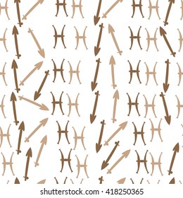 Seamless pattern of zodiac signs, doodles, object,pisces,sagittarius. Hand drawn.