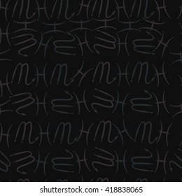 Seamless pattern of zodiac signs, doodles, object,pisces,scorpio. Hand drawn.