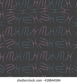 Seamless pattern of zodiac signs, doodles, object,pisces,scorpio. Hand drawn.