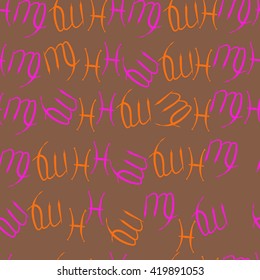 Seamless  pattern of zodiac signs, doodles, object,pisces,virgo. Hand drawn.