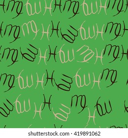 Seamless  pattern of zodiac signs, doodles, object,pisces,virgo. Hand drawn.
