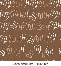 Seamless  pattern of zodiac signs, doodles, object,pisces,virgo. Hand drawn.