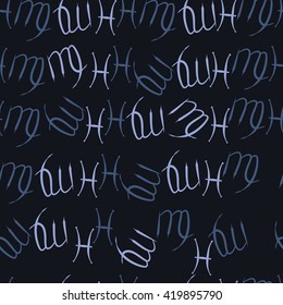 Seamless  pattern of zodiac signs, doodles, object,pisces,virgo. Hand drawn.
