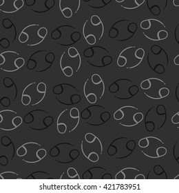 Seamless  pattern  of zodiac signs, doodles, object,cancer. Hand drawn.