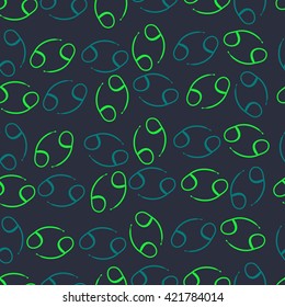 Seamless  pattern  of zodiac signs, doodles, object,cancer. Hand drawn.