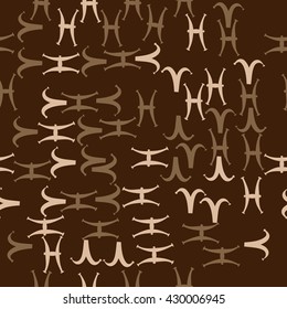 Seamless  pattern of zodiac signs, doodles,  object,aries, pisces. Hand drawn.
