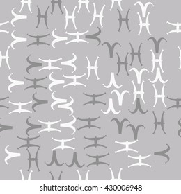 Seamless  pattern of zodiac signs, doodles,  object,aries, pisces. Hand drawn.