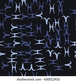Seamless  pattern of zodiac signs, doodles,  object,aries, pisces. Hand drawn.