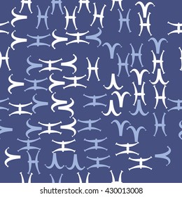 Seamless  pattern of zodiac signs, doodles,  object,aries, pisces. Hand drawn.