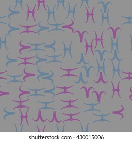Seamless  pattern of zodiac signs, doodles,  object,aries, pisces. Hand drawn.