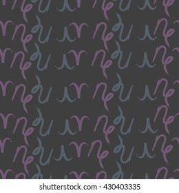 Seamless  pattern of zodiac signs, doodles,  object,aries, capricorn. Hand drawn.