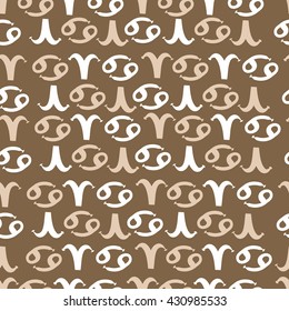 Seamless  pattern of zodiac signs, doodles,  object,aries,cancer. Hand drawn.