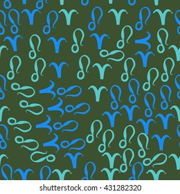 Seamless  pattern of zodiac signs, doodles,  object,aries,lion. Hand drawn.