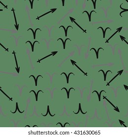 Seamless  pattern of zodiac signs, doodles,  object,aries,sagittarius. Hand drawn.