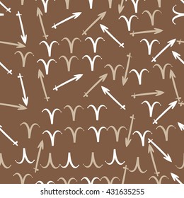 Seamless  pattern of zodiac signs, doodles,  object,aries,sagittarius. Hand drawn.