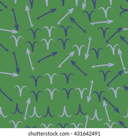 Seamless  pattern of zodiac signs, doodles,  object,aries,sagittarius. Hand drawn.