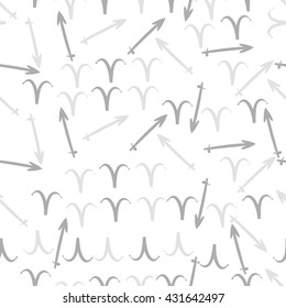 Seamless  pattern of zodiac signs, doodles,  object,aries,sagittarius. Hand drawn.