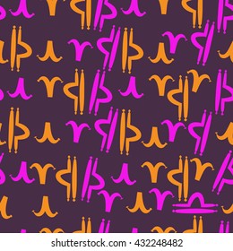 Seamless  pattern of zodiac signs, doodles,  object,aries,libra. Hand drawn.